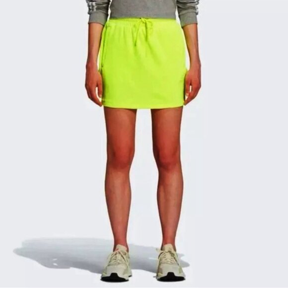 NWT ADIDAS JEREMY SCOTT LUXE‎ Velour Neon Mini Skirt Side Pockets Drawstring LG - Picture 1 of 15